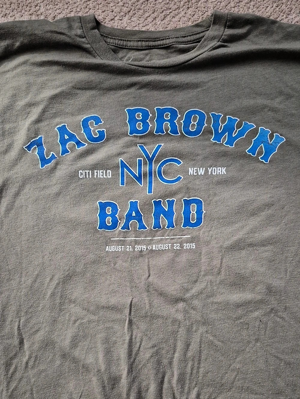 Zac Brown Band NYC Citi Field 2015 Concert T-Shirt Gray & Blue